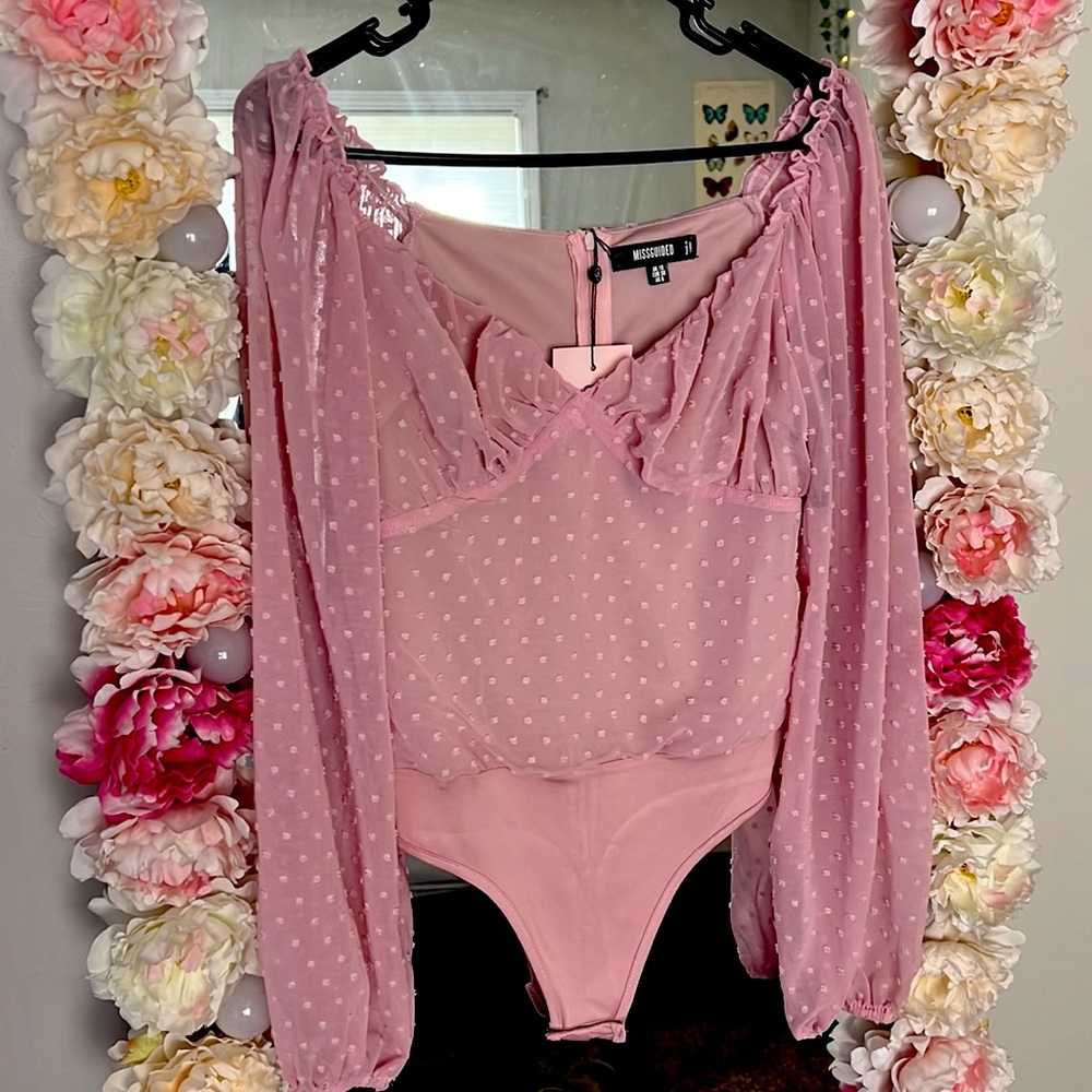 Missguided Dobby Square Neck Long Sleeved Bodysuit